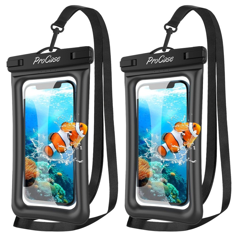 ProCase 2 Pack Floating Waterproof Phone Pouch IPX8, 7 inches, Black