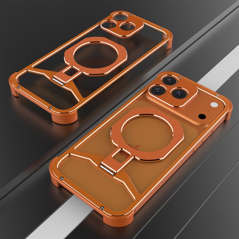 Magnetic Metal Frameless Case for iPhone 17 Pro Max Aluminum Bumper Stand Cover
