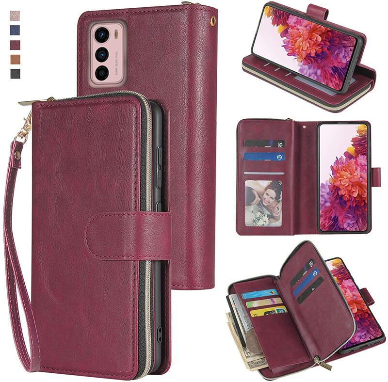 For Motorola Moto G42 Wallet Case 9Card Zipper Slots Kickstand Flip Leather Case gallery