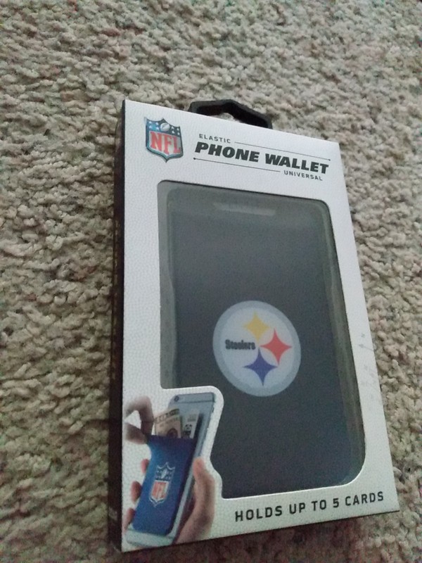 NFL Universal Adhesive Smart Phone Elastic Black Wallet Pittsburgh Steelers New