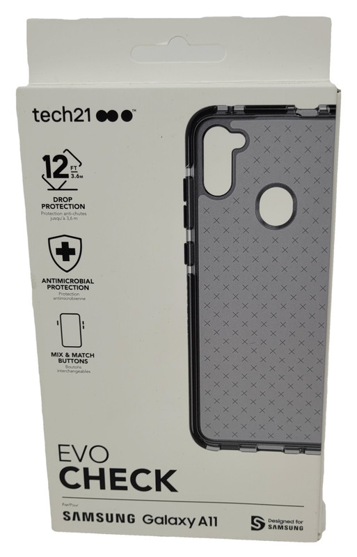 Tech21 Evo Check Flexible Gel Case for Samsung Galaxy A11, Smokey Black