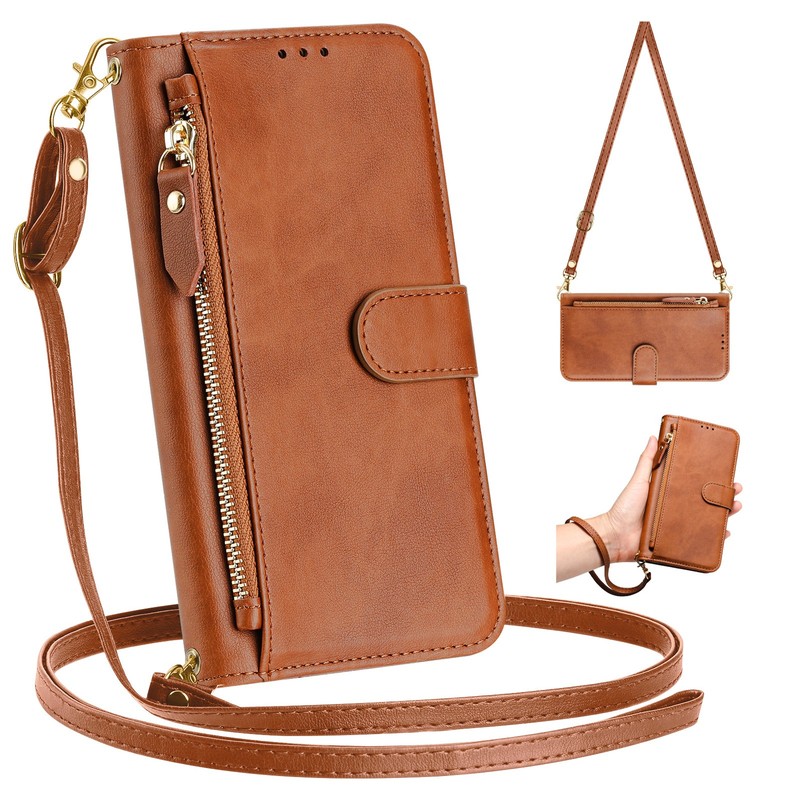 For Various Phone Zipper Leather 7 Cards Wallet Case Crossbody Flip Stand Cover