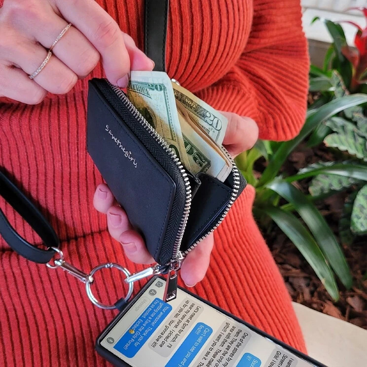 SAVE THE GIRLS BRUSHED VEGAN LEATHER BLUE w/POUCH CLIP & GO CELL PHONE STRAP gallery