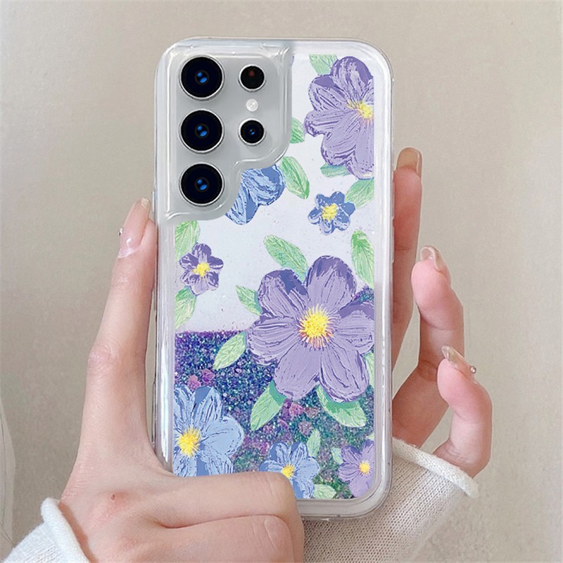 Cute Oil Painting Floral Glitter Quicksand Case for Samsung S26 S25 S24 Ultra gallery