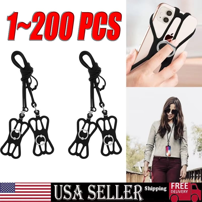 Cell Phone Strap Lanyard Case Sling Necklace Cord Holder Silicone W/ Ring Lot