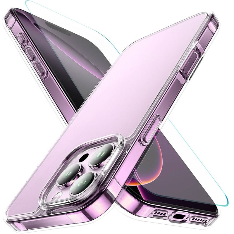 For iPhone 16 Pro Max/16 Pro/16 Case Phone Cover Shockproof Clear+Tempered Glass