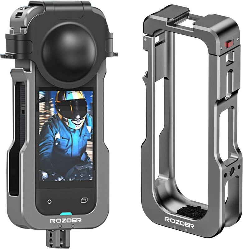Aluminum Camera Cage | Insta360 X5 GoPro Cold Shoe 1/4”-20 Thread Lens Cover