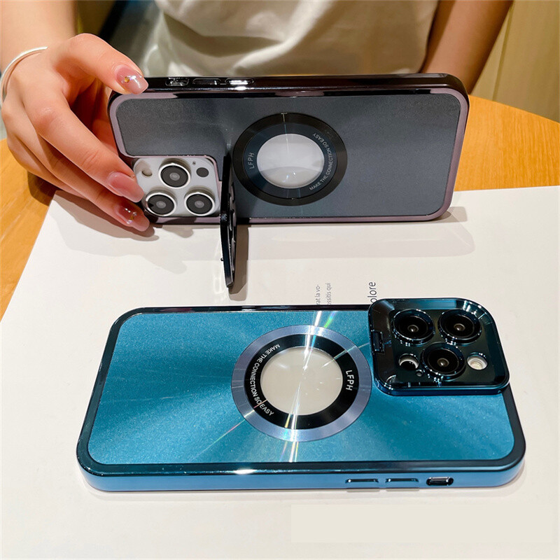 Electroplated Phone Case Luxury Plating CD Pattern Magsafe Bracket Case For IPho gallery
