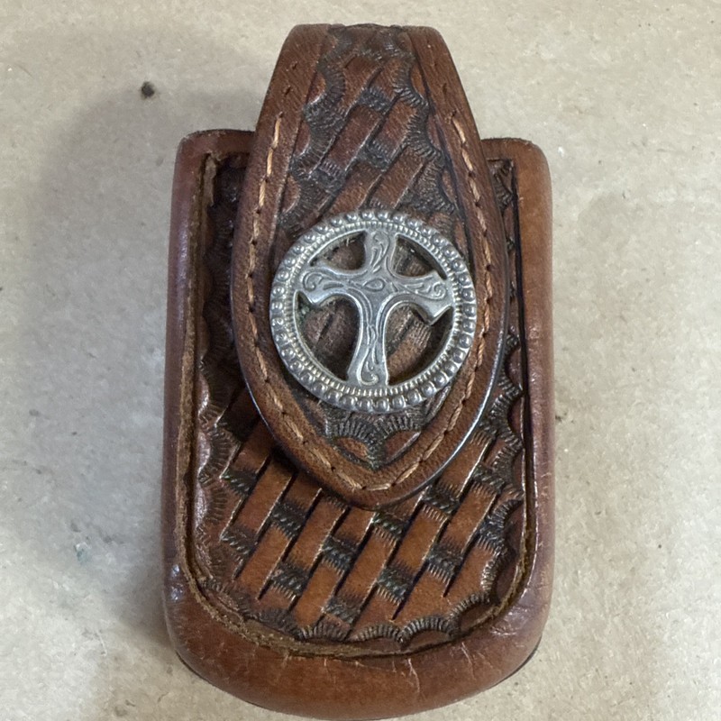 Genuine Hand Tooled Leather Cell Phone Holder Belt Clip