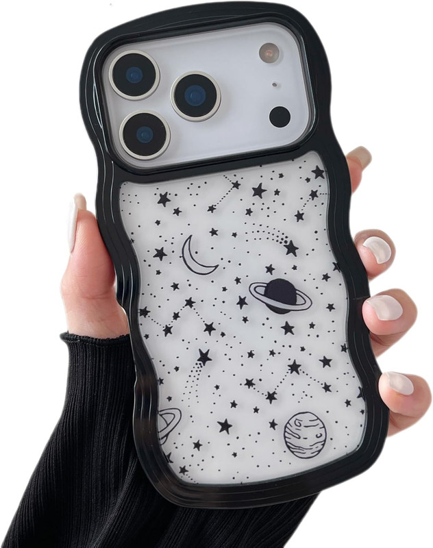 for Iphone 17 Pro Max Case 6.9 Inch,Cute Curly Wave Frame Shape Case with Star S