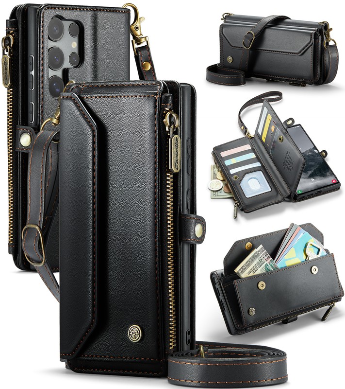 For Samsung Galaxy S25 Ultra S24 FE S23 S22 S21 RFID Blocking Zipper Wallet Case