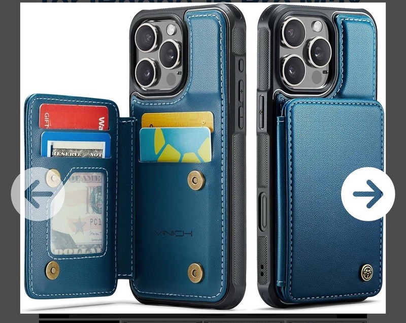 Vinich Wallet Case For iPhone 16 Pro Max Blue Teal RFID Secure New