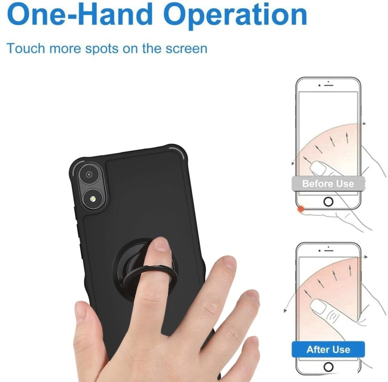 A67L Phone Case with Tempered Glass, Ring Support, 2MM Thick, Black Cover gallery