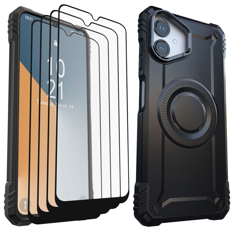 For Samsung Galaxy A06 Magnetic Case Rugged Hard Lens Stand Cover/Tempered Glass