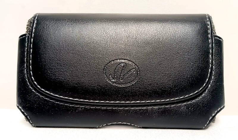 Premium Horizontal Black Leather (gray stitching) Case has Belt Loops and Clip