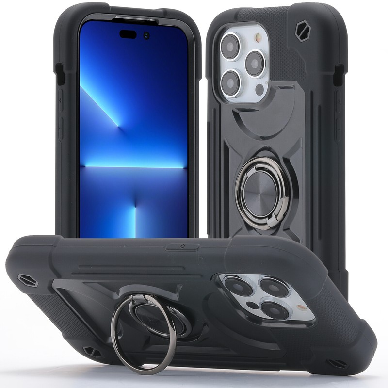 For iPhone 14 15 Pro Max 13 Shockproof Ring Holder Kickstand Hard Rugged Case
