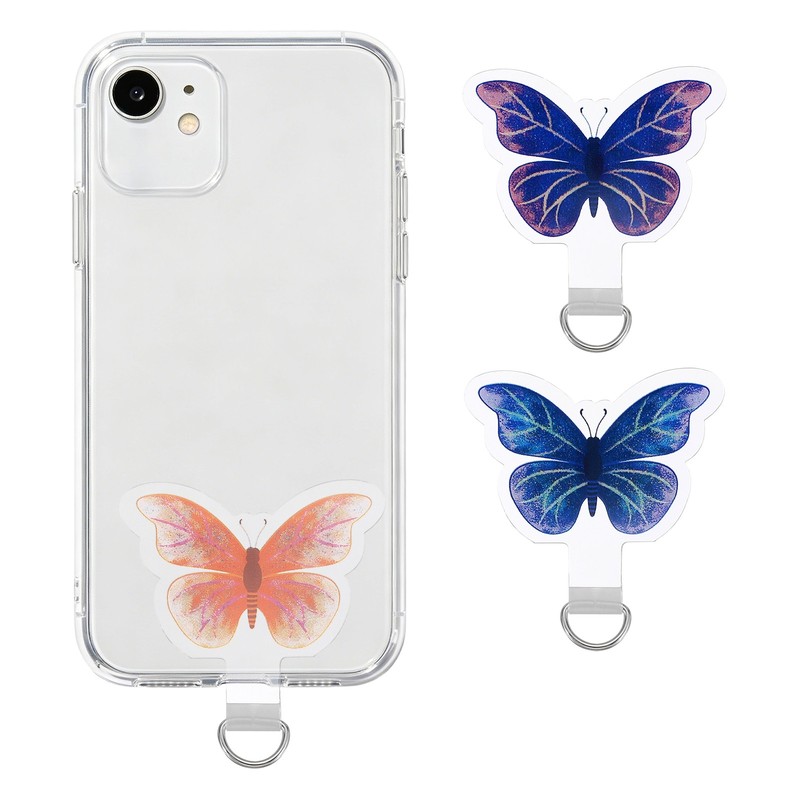 3 Pack Phone Tether Tab, Phone Lanyard Patch (Butterfly, Orange/Purple/Blue)