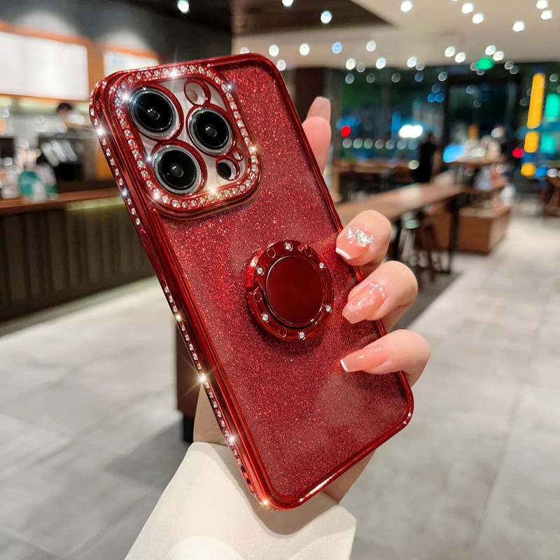 Stylish Women Bling Glitter Ring Stand Phone Case For iPhone 14 13 12 11 XR XS