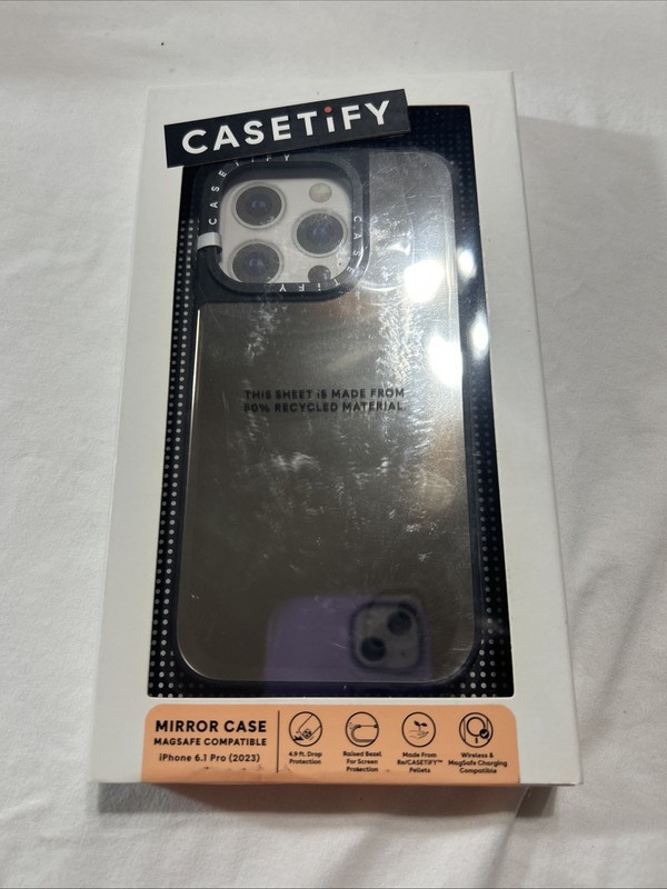 NEW CASETiFY Mirror Case w/ Magsafe for iPhone 15 Pro – Silver with Black Bumper