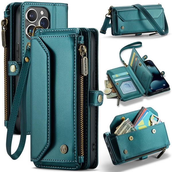 Case Me iPhone 13-16 Pro, Max Zipper Wallet RFID anti-theft Leather Phone Case gallery