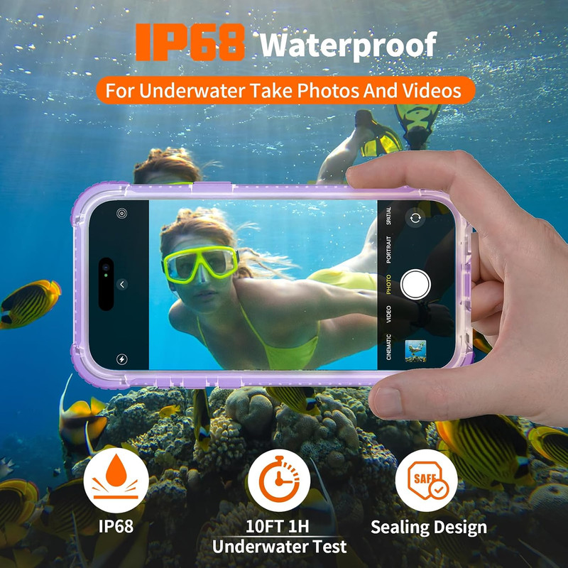 for iPhone 15 Pro Waterproof Case, IP68 Underwater Case Built-in Screen Protecto gallery