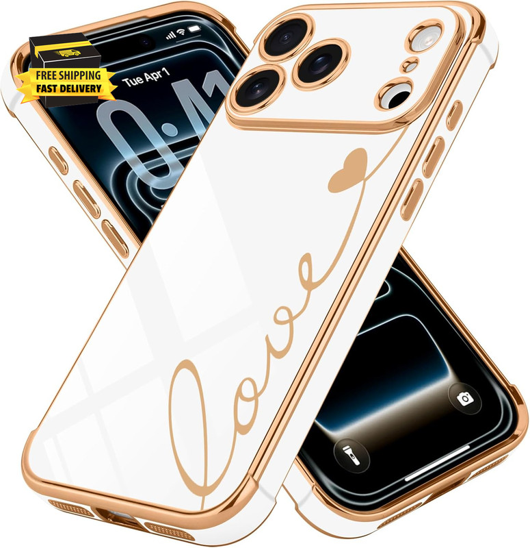 Compatible with Iphone 17 Pro Max Case for Women Girls, Cute Luxury Plating Love