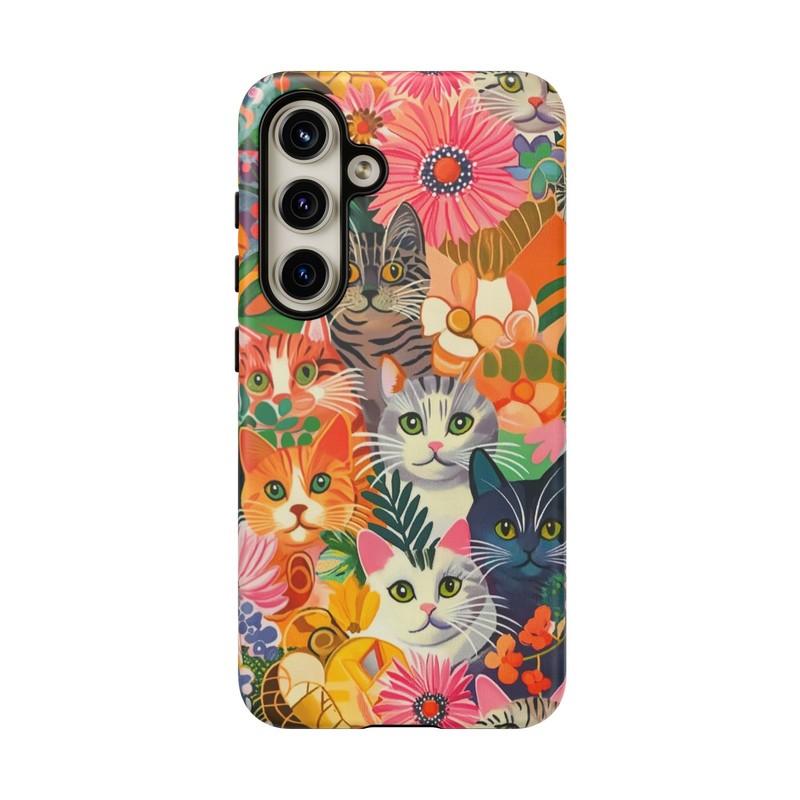 Cute Floral Cats Phone Case for iPhone, Samsung Galaxy, Pixel