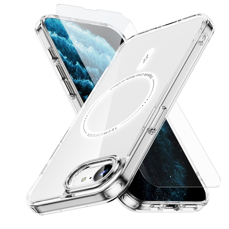 For iPhone 16e Shockproof Plating TPU+PC Clear Case Mag Safe Cover w/ Screen