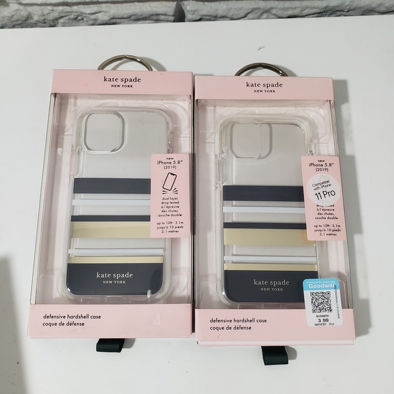 Kate Spade iPhone 11 Pro Case Womens 5.8" Black Gold Striped Hardshell NEW gallery
