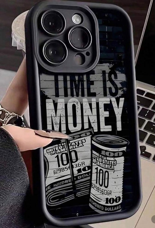 iphone 16 pro max case, shockproof,time is money logo on back
