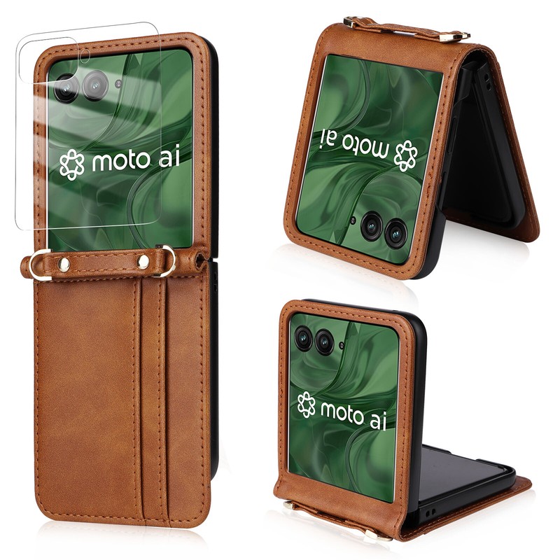 For Motorola Razr/Razr+ 2025/2024 Leather Wallet Crossbody Strap Case w/Screen