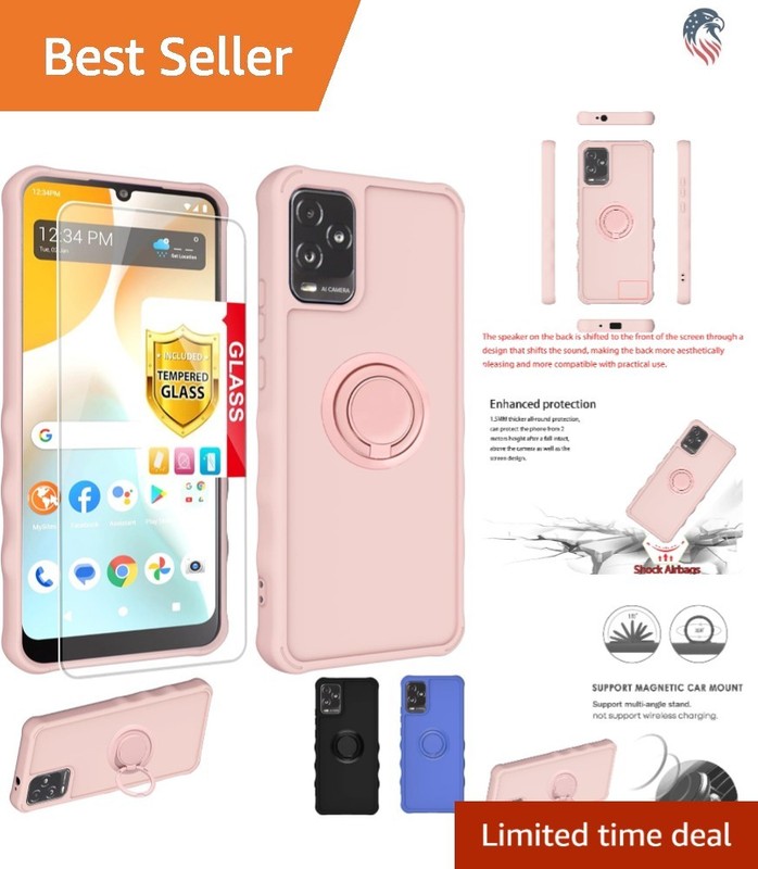 Compatible with BLU View 5 Pro Phone Case with Tempered Glass Pink