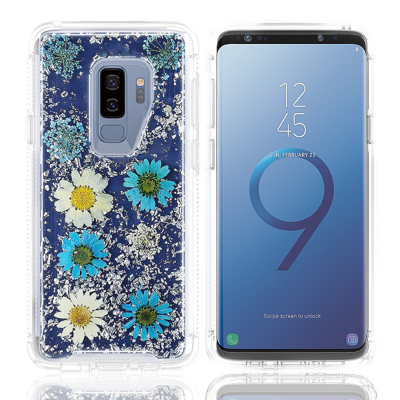 For Samsung Galaxy S9 Only Shockproof Defender Case Glitter Real Floral Cover gallery