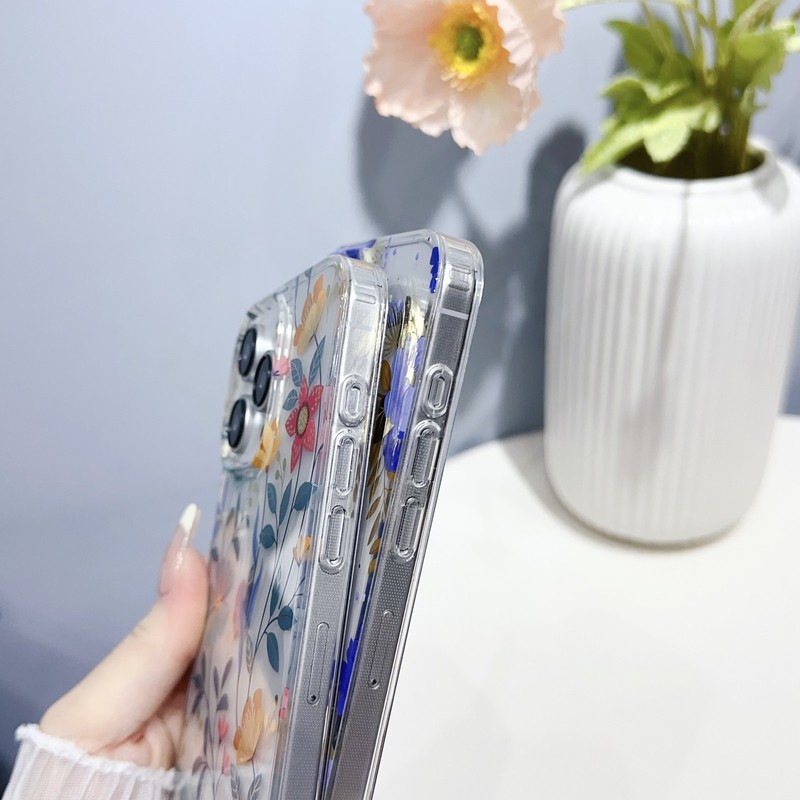 For iPhone 16 Pro Max 15 14 13 12 11 Pattern Flower Clear Slim Phone Case Cover gallery