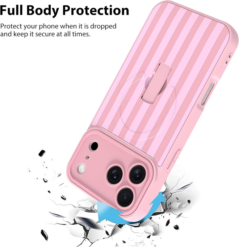 Compatible with Iphone 17 Pro Case, Support for Magsafe, Silicone Stripes Cute P gallery