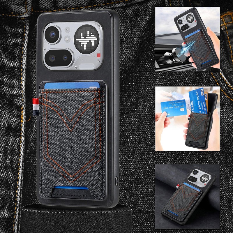 For Nothing Phone (4a) Pro, Phone Case Hybrid Armor Denim Texture Card Holder