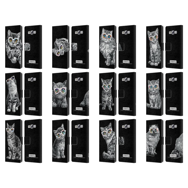 P.D. MORENO BLACK AND WHITE CATS LEATHER BOOK WALLET CASE FOR SAMSUNG PHONES 3