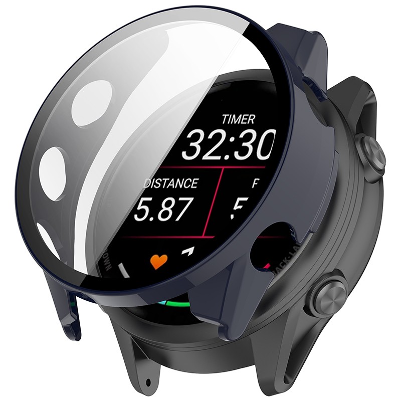 For Garmin Forerunner 570 42/47MM Full Coverage Tempered Screen Protector Case