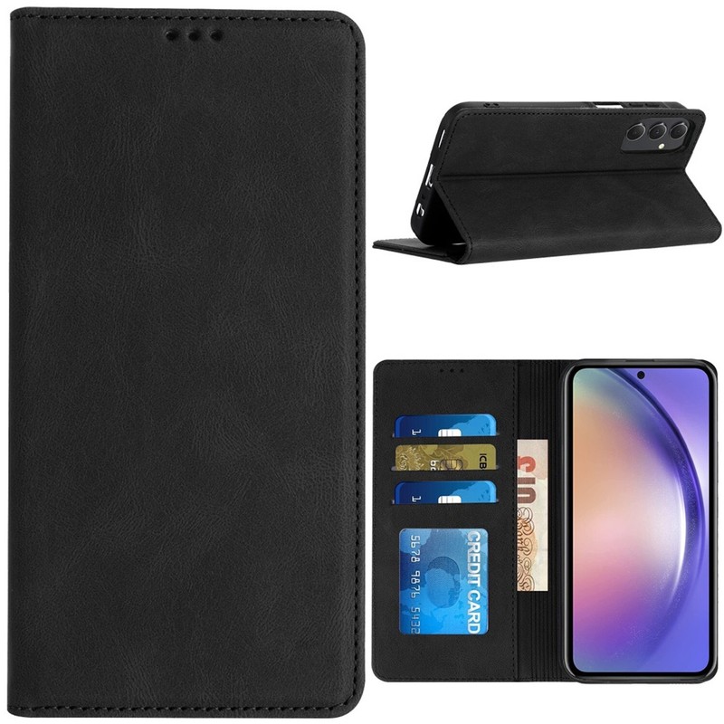 For Galaxy A16 5G Vegan Leather Case ID Card Money Holder Magnetic Closure Cover