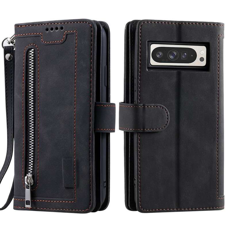 For Google Pixel 10 Pro XL 10A 9 8 Pro Zipper PU Leather Wallet Flip Case+Strap