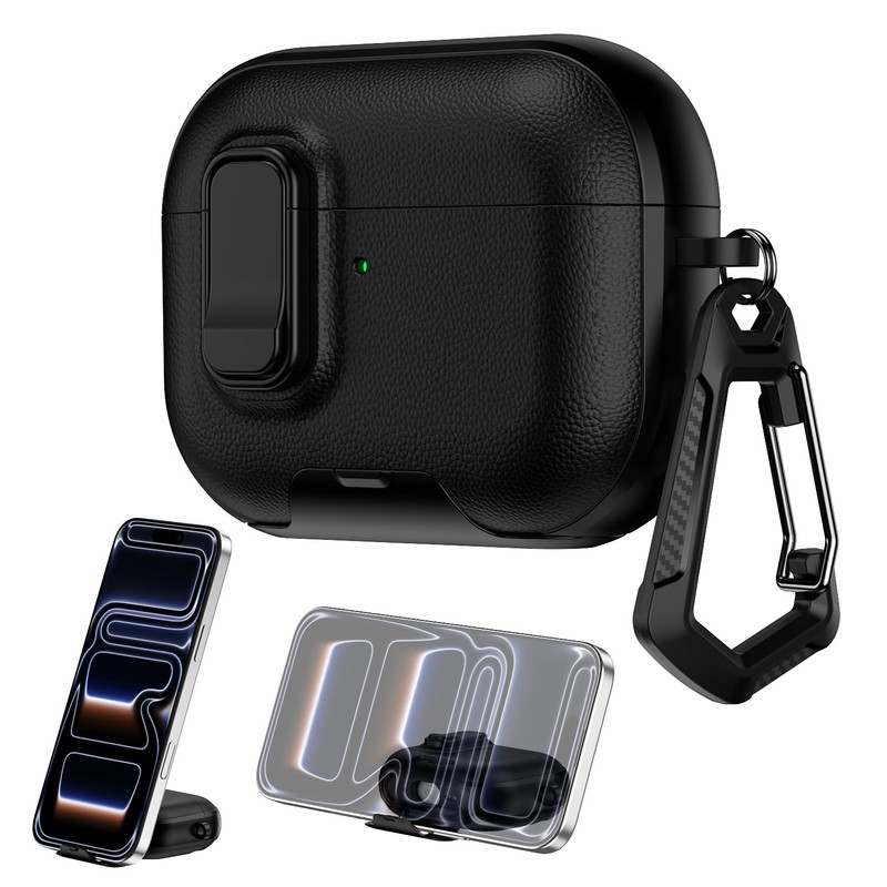 For AirPods Pro 3/Pro 2/4 Leather Texture Stand Case Secure Lock Headphone Cover