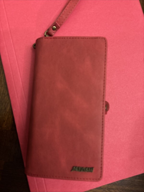 Megshi Wallet Phone Case For iPhone 14/15 Plus Burnt Red Brown New
