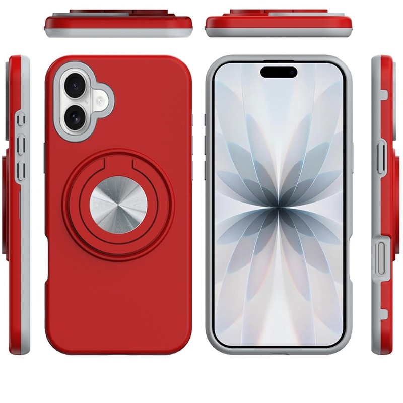 Circular Series Hybrid Case with Rotating Ring Stand for iPhone 17 - Red gallery