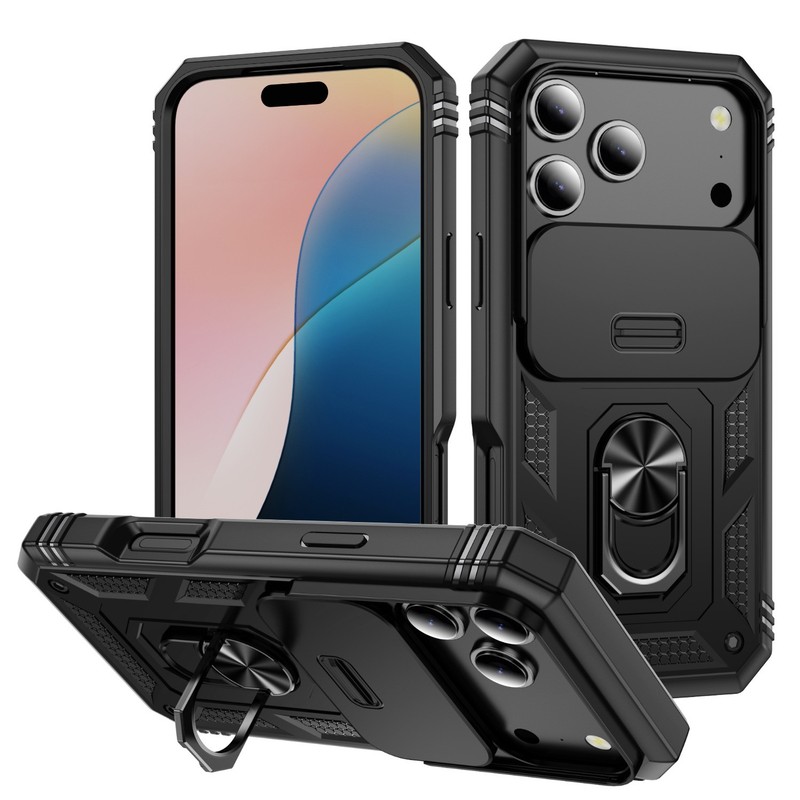 1x Heavy Duty Shockproof Hard Shell for iPhone 17,Kickstand & Slide Camera Cover