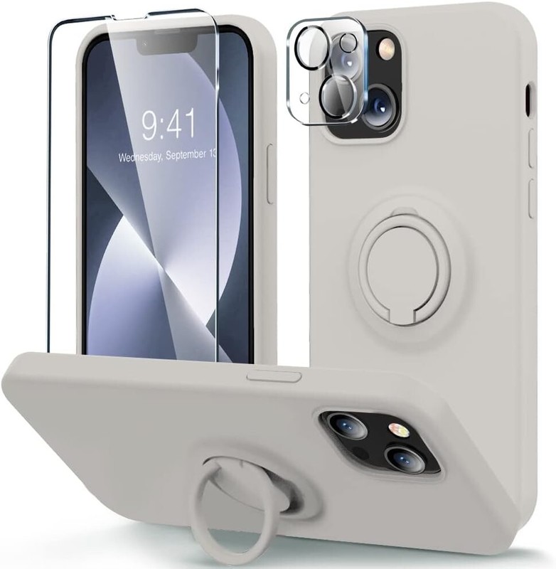 5 in 1 Compatible with iPhone 13 Case w/Ring Kickstand & 2 Pack Screen Protector