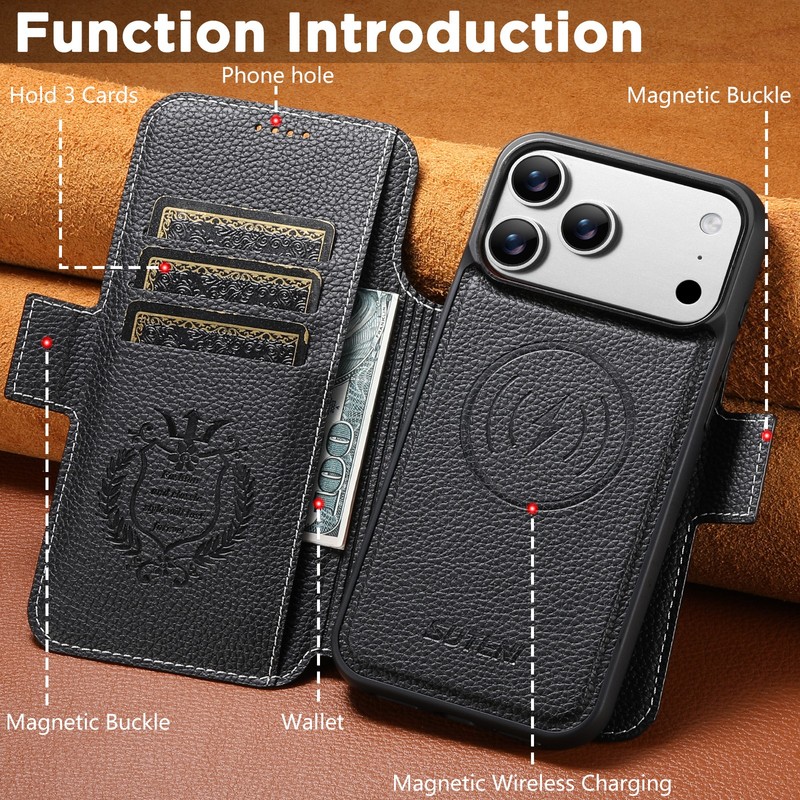 For iPhone 17 Pro Max Air 16 15 14 13 Slim Magnetic Flip Stand PU Leather Case gallery