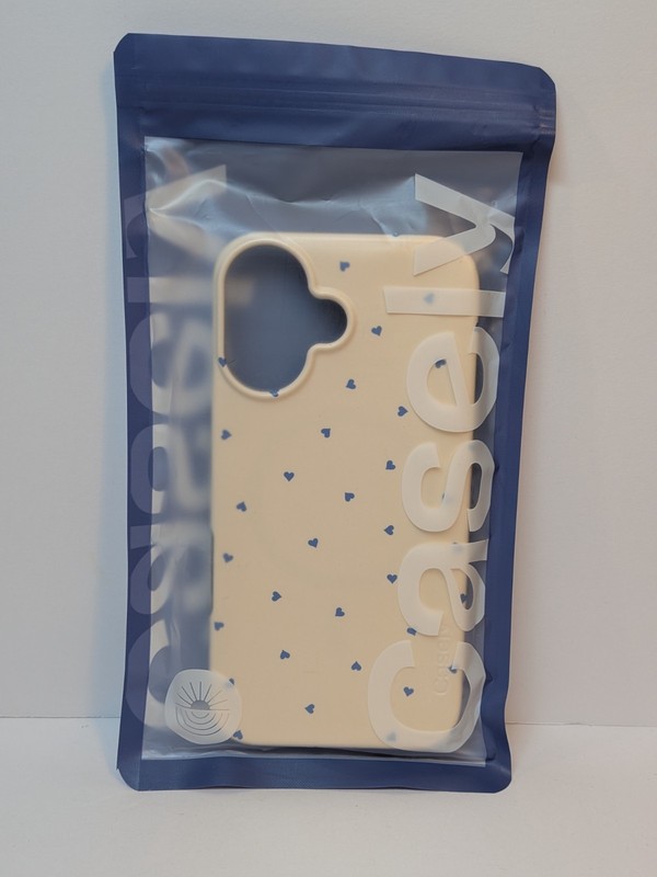 Casely for iPhone 16 Classic Case w/ MagSafe ~ White Blue Hearts Cute NEW