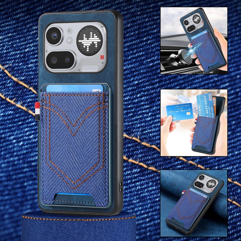 For Nothing Phone (4a) Pro, Phone Case Hybrid Armor Denim Texture Card Holder gallery