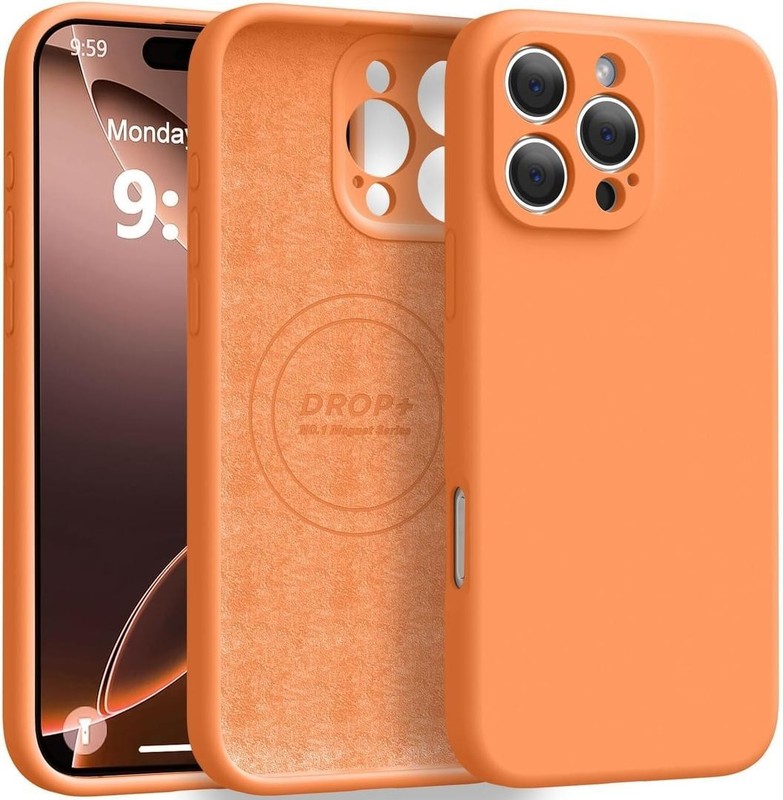 Ktele iPhone 16 Pro Case MagSafe Silicone Slim Soft Microfiber Shockproof Orange