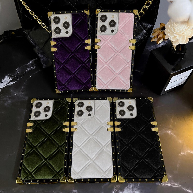 Luxury Velvet Leather Square Case For Samsung S23 S22 S21 S20 Note 20 with Chain